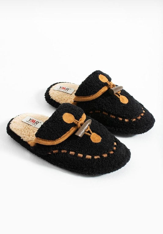 Cozy Black Teddy Moccasin Slippers